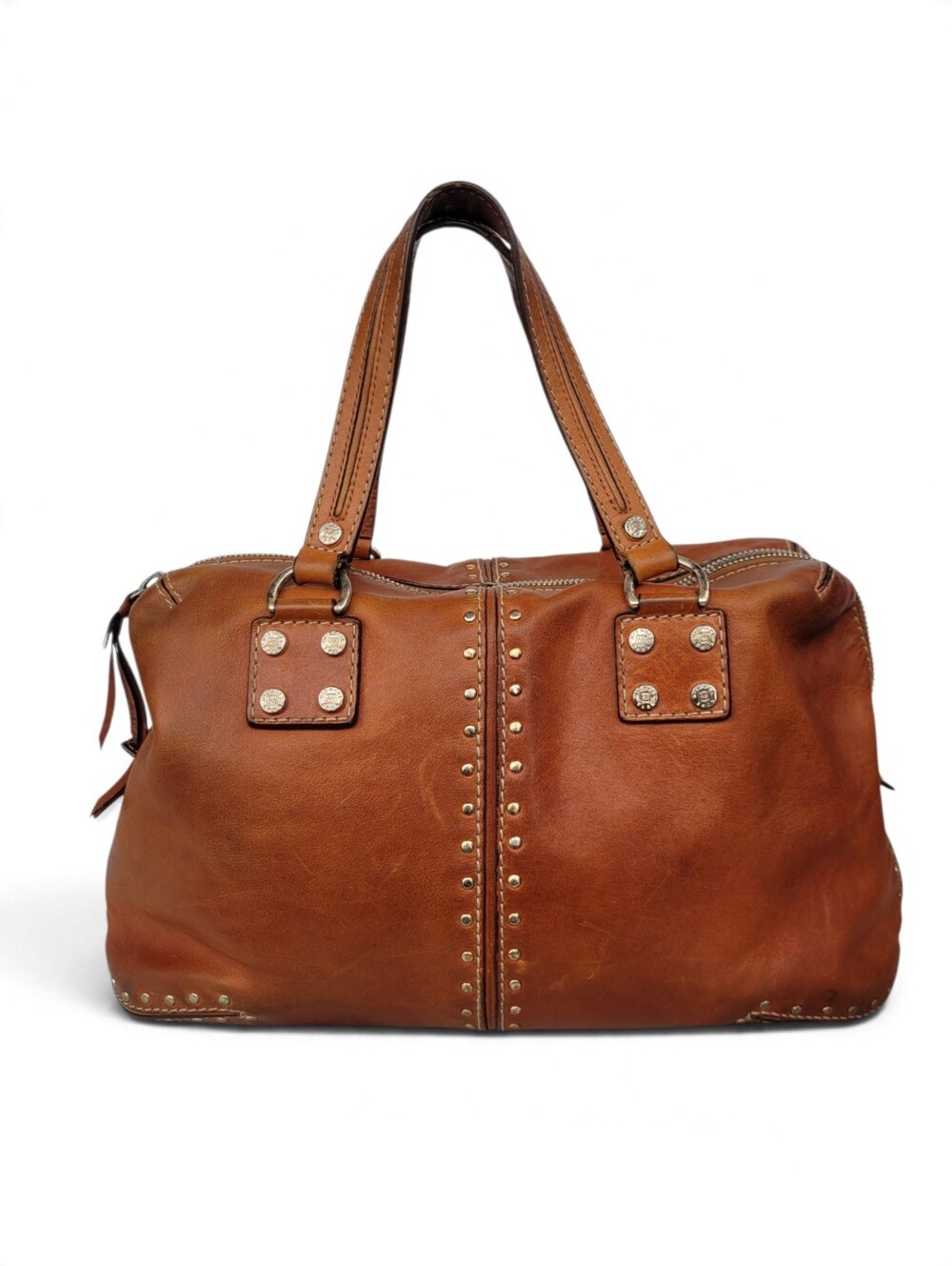 Michael Kors Astor Studded Leather Satchel cognac brown